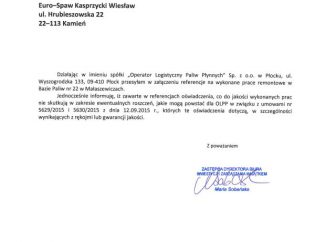 Referencje firmy OLPP Małaszewicze